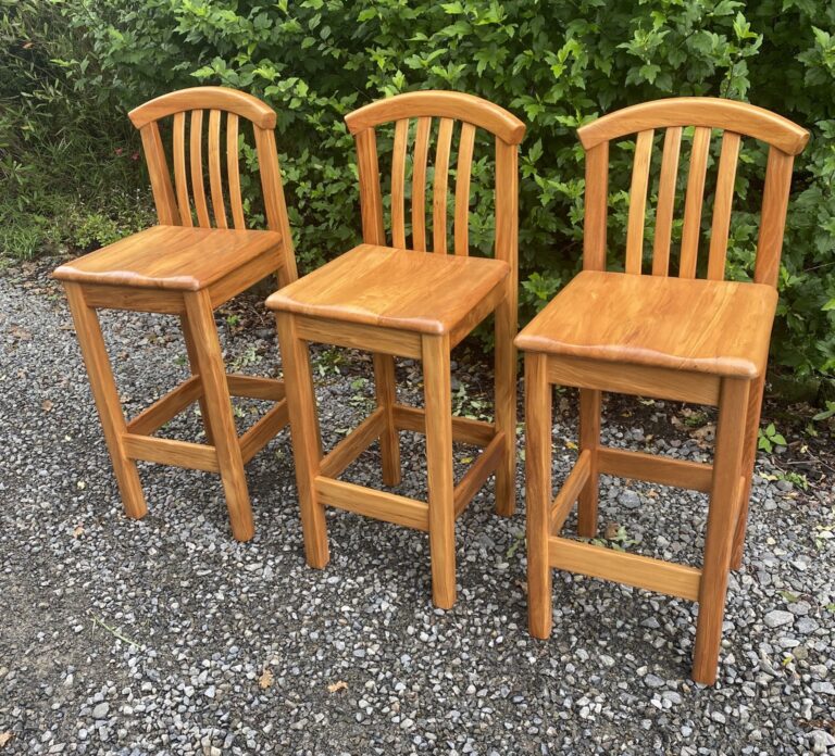 Three bar stools that have been restored and repolished by Kilmister Furniture Restoration.