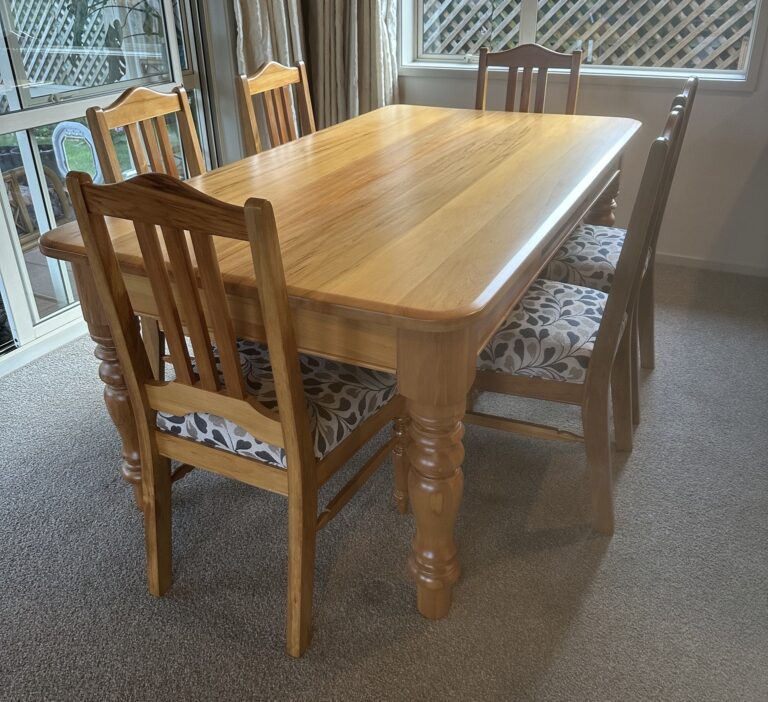 Dining room table and chairs repolished and restored by Kilmister Furniture Restoration.