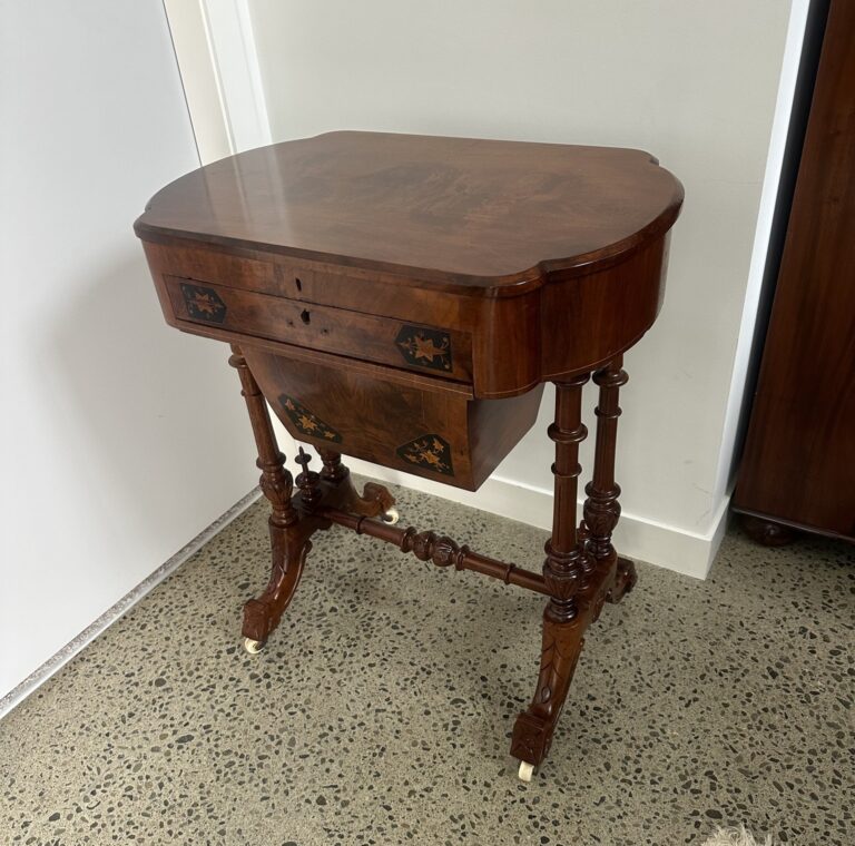 Antique sewing table French polished and restored by Kilmister Furniture Restoration.