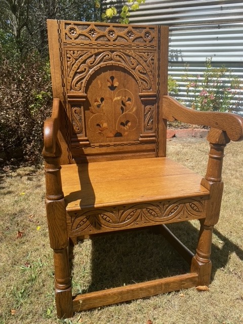 Wainscot chair that has been upcycled by Kilmister Furniture Restoration.